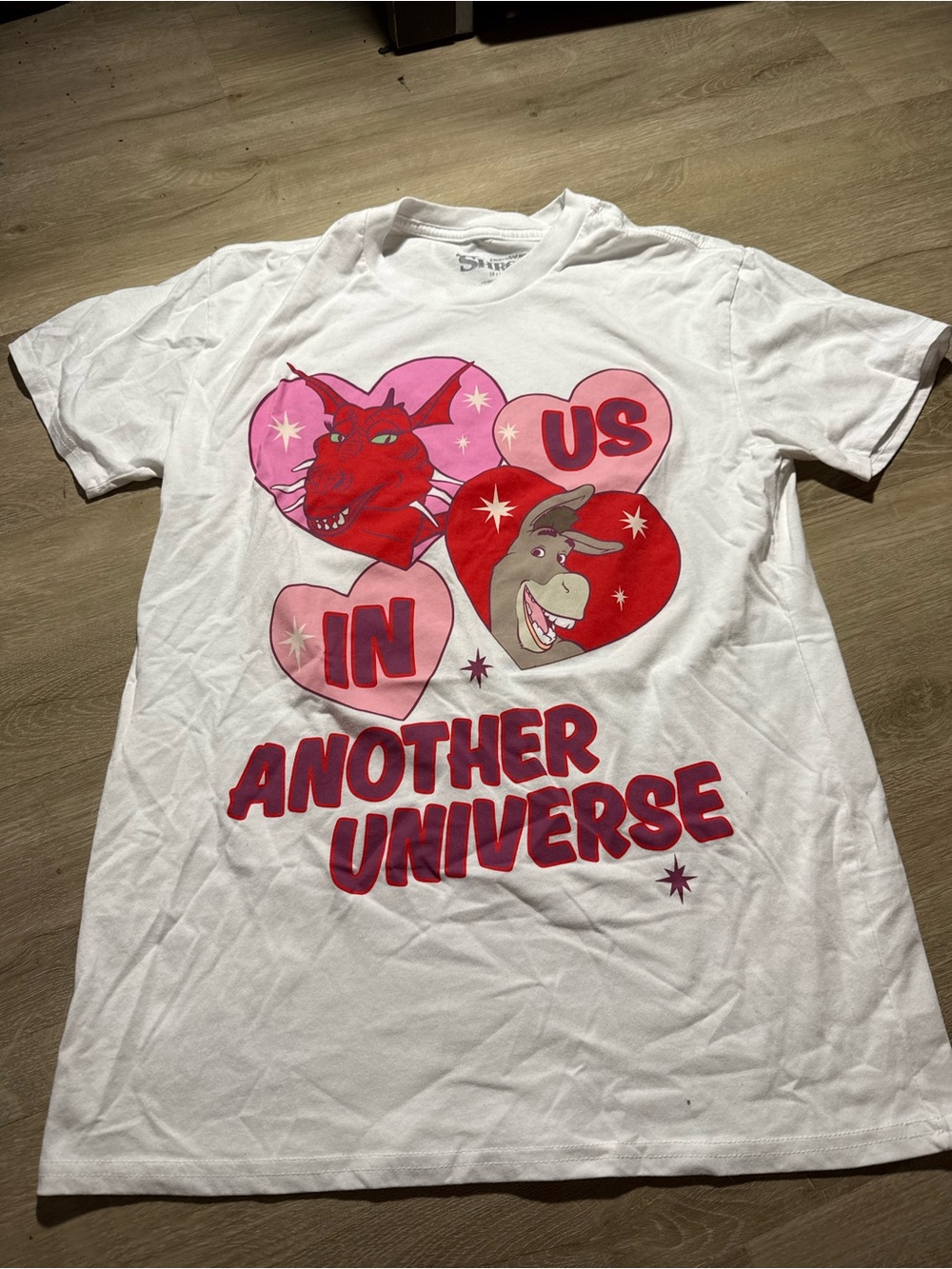 Dreamworks White Tee with Pink & Red Heart Graphics